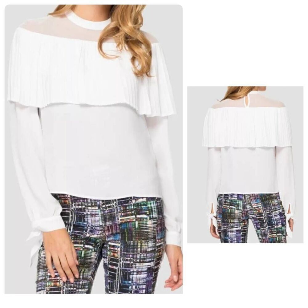 Joseph Ribkoff White Pleated Accent Top Size 8